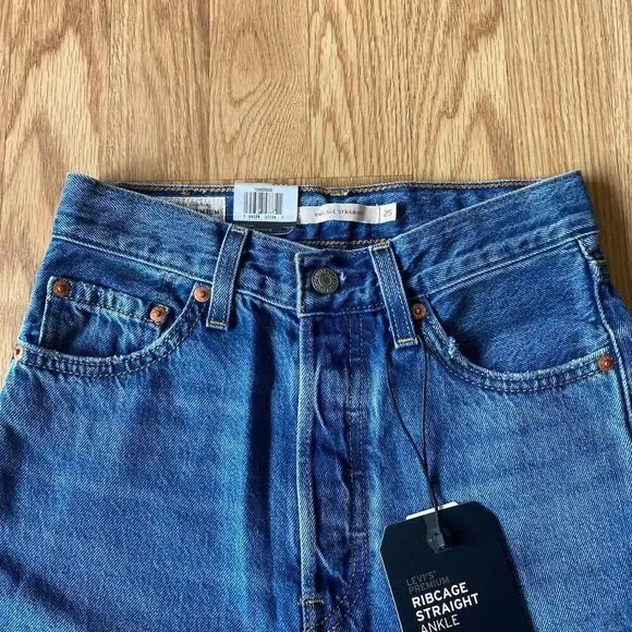 Levi's Ribcage Straight Ankle Jeans Blue 25x27 - Picture 3 of 12